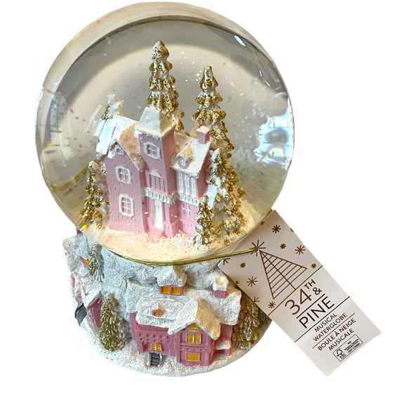 34TH & PINE Christmas Musical Waterglobe Pink & Gold Glam Holiday Decor NEW - Picture 10 of 15